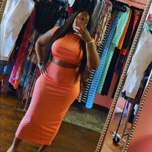Peach Two piece Pencil skirt set